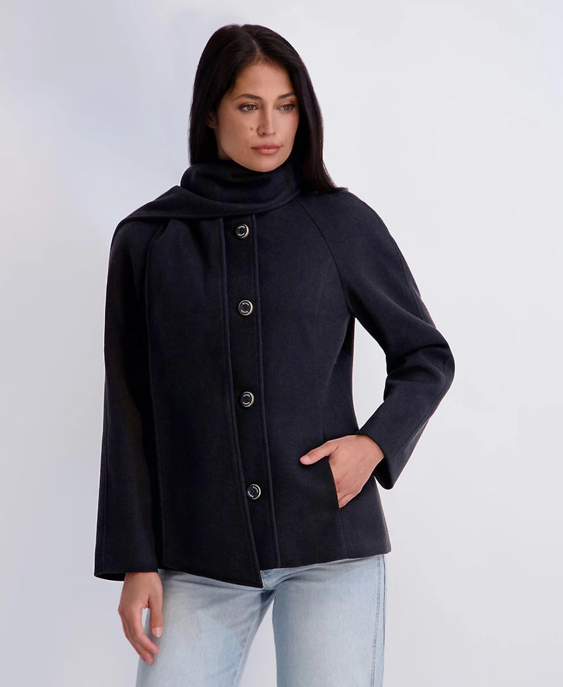Kensie Women's Faux-Wool Funnel Neck Coat