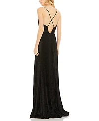 Mac Duggal Women's Ieena Shimmer Pleated V-Neck Open Back Gown