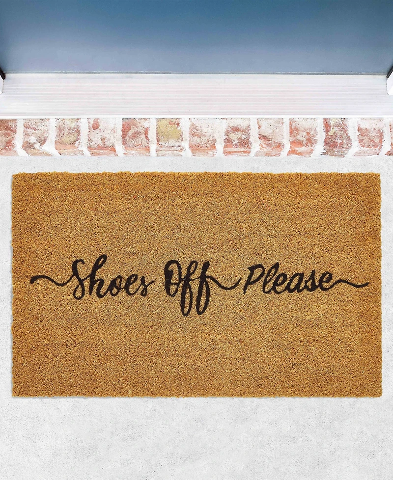 Vcny Home Shoes Off Please Outdoor Coir Doormat, 18" x 30"