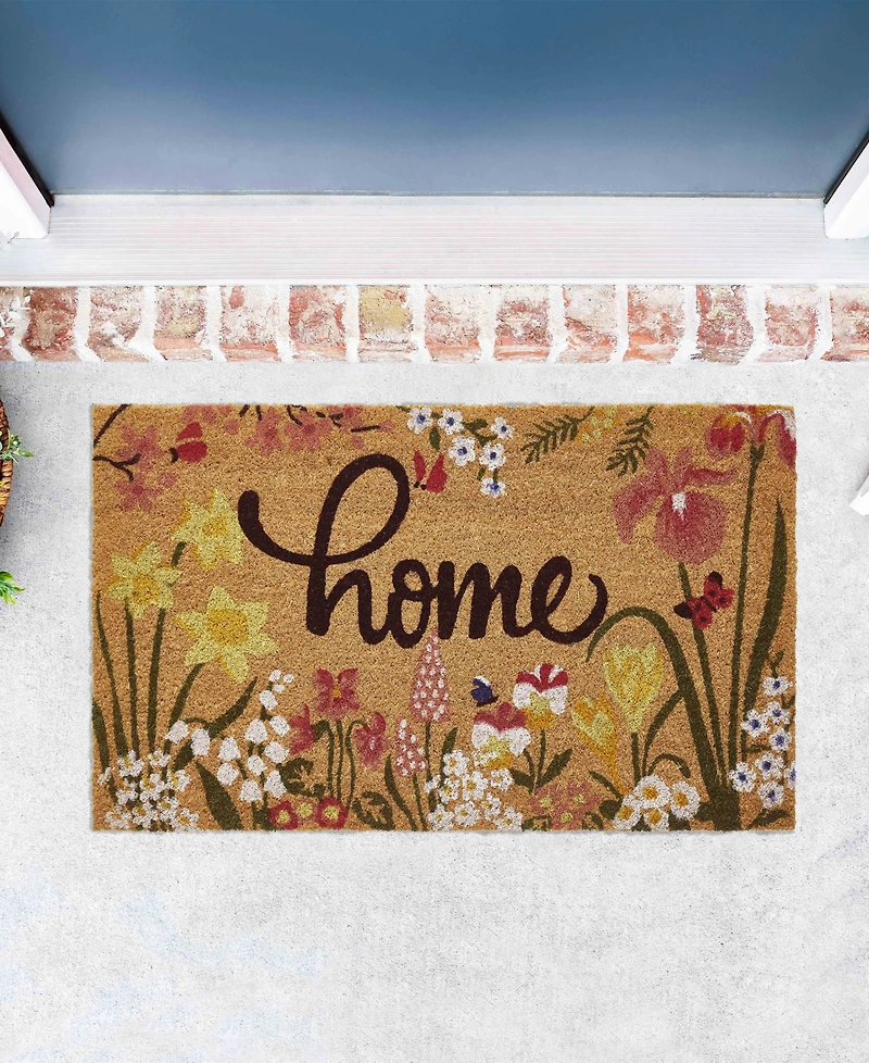 Vcny Home Home Floral Outdoor Coir Doormat, 18" x 30"
