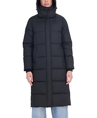 Sebby Collection Women's Long Hooded Faux Fur Trimmed Puffer Coat