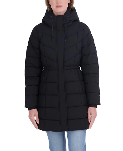 Sebby Collection Women's 3/4 Hooded Anorak Stretch Puffer Coat