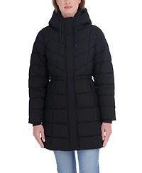 Sebby Collection Women's 3/4 Hooded Anorak Stretch Puffer Coat
