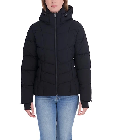 Sebby Collection Women's Short Hooded Stretch Puffer Coat