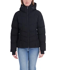 Sebby Collection Women's Short Hooded Stretch Puffer Coat