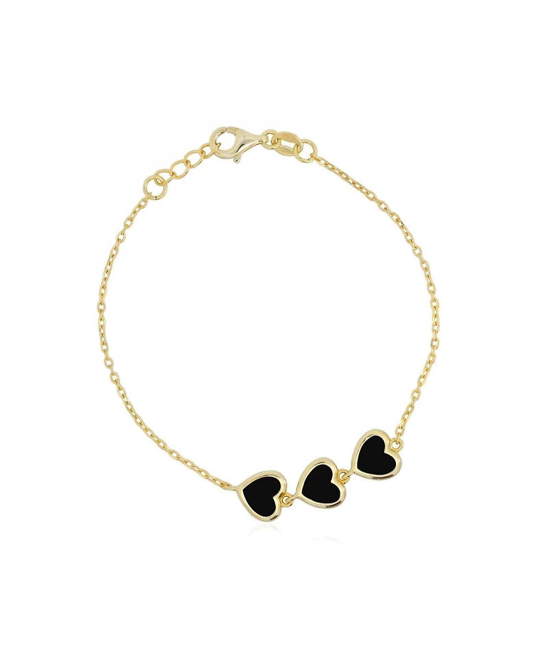 The Lovery Onyx Trio Heart Bracelet 14K Gold-Plated Sterling Silver