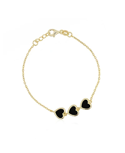 The Lovery Onyx Trio Heart Bracelet 14K Gold-Plated Sterling Silver