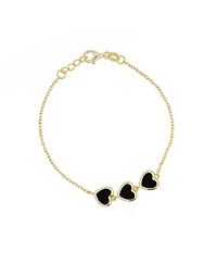 The Lovery Onyx Trio Heart Bracelet 14K Gold-Plated Sterling Silver
