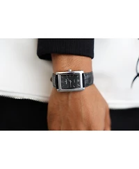 Peugeot Men's 30X40mm Silver Tank Shape Watch with Black Dial and Black Leather Strap