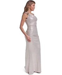 Eliza J Women's One-Shoulder Midriff Rouched Metallic Gown