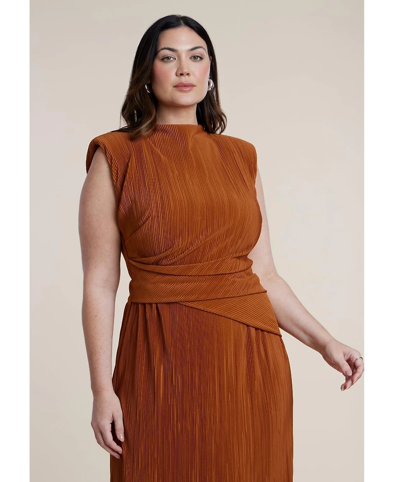 Eloquii Women's Draped Bodice Plisse Maxi Dress