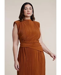 Eloquii Women's Draped Bodice Plisse Maxi Dress