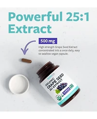 Pure Co Grape Seed Extract Capsules, 25:1 Grape Seed Extract, 12,500 Milligram Herbal Equivalent, 60 Capsules