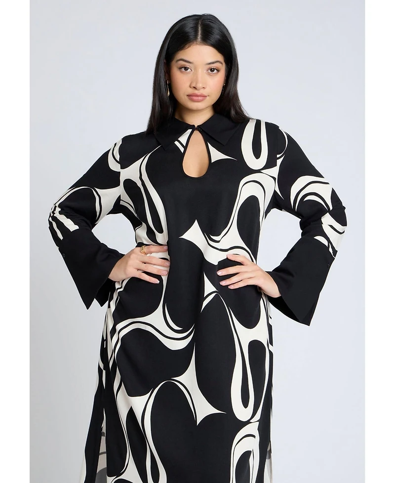 Eloquii Women's Plus Printed Collared Maxi Dress