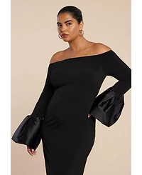 Eloquii Women's Plus Off Shoulder Cuff Detail Maxi Dress
