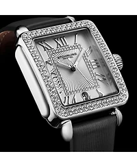 Elegant Women s Rectangular 35×47mm Dress Watch – Model 4060L.1, Silver Case, Black Leather Strap, Crystal Bezel