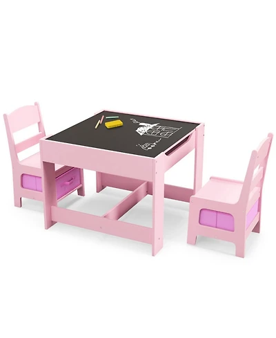 Gouun Kids Activity Table 2 Chairs Set Chalkboard Whiteboard with Storage Boxes