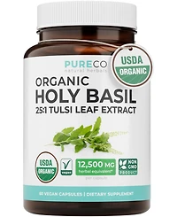 Pure Co Holy Basil Extract Capsules, 25:1 Holy Basil Tulsi Extract, 500 Milligram, 60 Capsules
