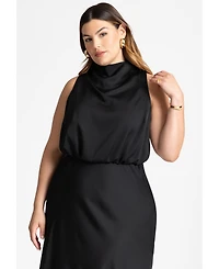 Eloquii Women's Plus Draped Satin Maxi Dress