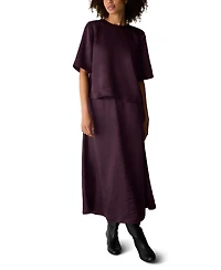 Eileen Fisher Women's Crewneck Elbow-Sleeve Crinkled-Satin Blouse