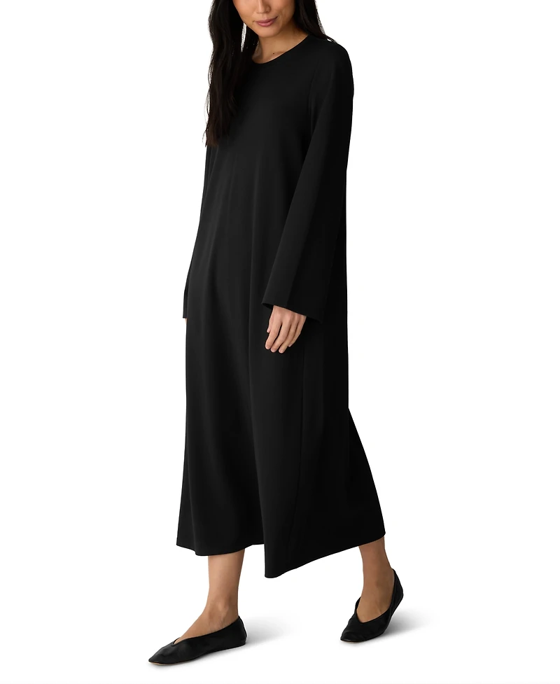 Eileen Fisher Petites Extra-Fine Ponte Long-Sleeve Midi Crewneck Dress