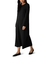 Eileen Fisher Petites Extra-Fine Ponte Long-Sleeve Midi Crewneck Dress