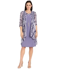 R & M Richards Petite Two Piece Printed Scoop Neck Sleeveless A-Line 2-Piece Dress and Jacket
