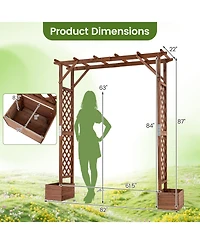 Gymax 87 Inch Tall Wooden Garden Arbor with Planter Boxes and Hanging Roof for Plants