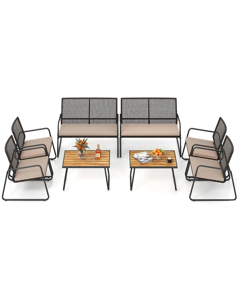 Gymax 8Piece Patio Furniture Set Pe Wicker Rattan Conversation Set with Zippered Cushions