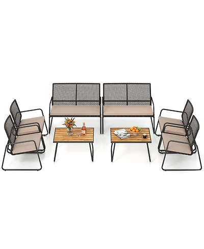 Gymax 8Piece Patio Furniture Set Pe Wicker Rattan Conversation Set with Zippered Cushions