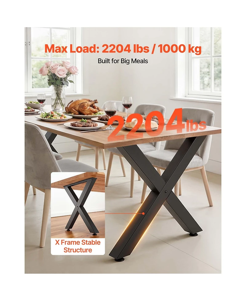 Sugift 29.5 Inch X-Frame Steel Table Legs 31.1 Inch Wide 2204 Lbs Load Capacity Set of 2