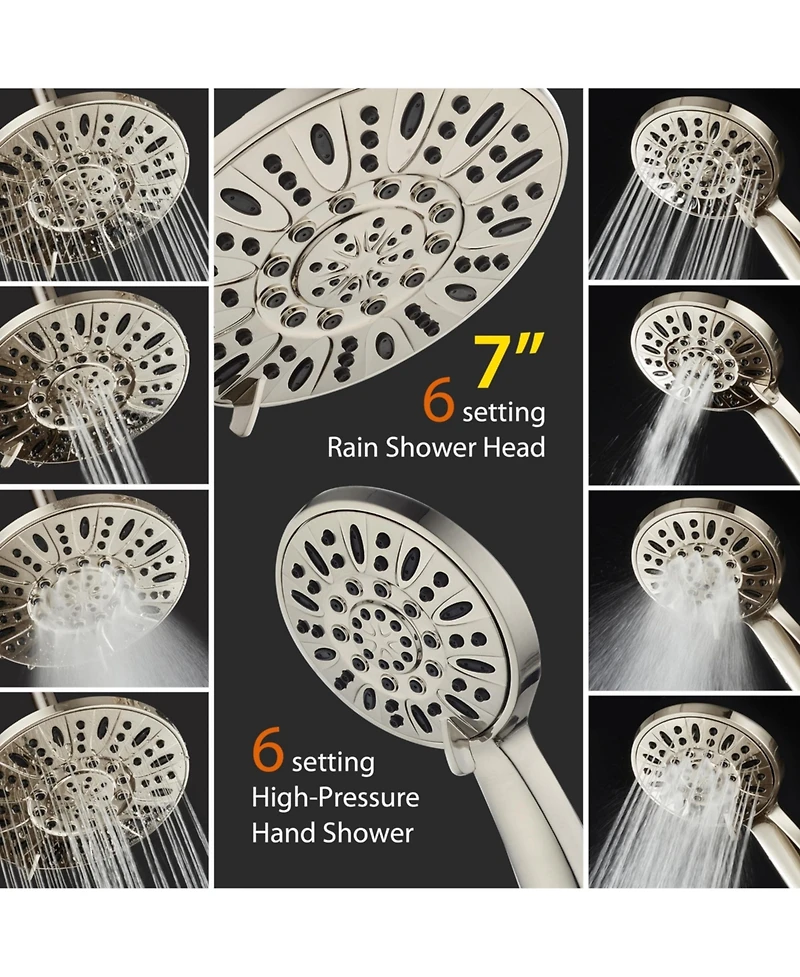 Cyqbd 7" Rainfall Shower Head with Hand Held Combo 3-Way 2.5 Gallons