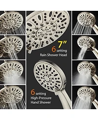 Cyqbd 7" Rainfall Shower Head with Hand Held Combo 3-Way 2.5 Gallons
