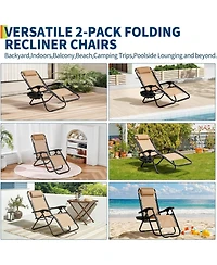 gaomon Set of 2 Outdoor Lounge Chairs Reclining Patio Chairs with Pillow and Cup Holder, Folding for Pool, Beach, Backyard and Camping
