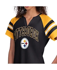 Starter Women's Black Pittsburgh Steelers Game On Notch Neck Raglan T-Shirt
