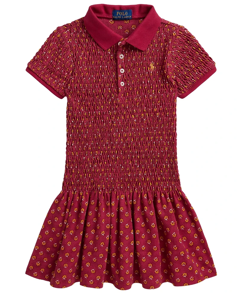 Polo Ralph Lauren Girls' 2T-6X Floral Smocked Stretch Mesh Dress