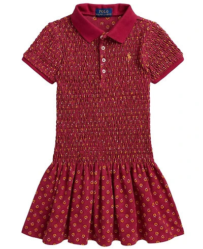 Polo Ralph Lauren Girls' 2T-6X Floral Smocked Stretch Mesh Dress