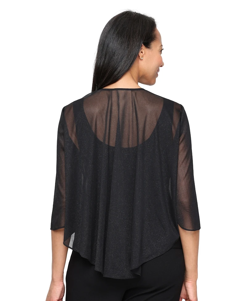 Alex Evenings Women's Glitter Mesh 3/4-Sleeve Cascade Detail Coverup