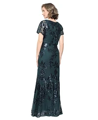 Sl Fashions Petite Sequin Floral-Print Boat Neck Dress