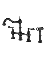 Thirtypeachy Bridge Kitchen Faucet with Dual Handles, High Arc Spout, Pull-Out Side Sprayer and 360degree(s) Swivel