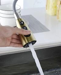 Thirtypeachy Single Handle High Arc Pull-Down Kitchen Faucet, Stainless Steel with 3-Function Sprayer and Deck Plate