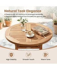 Mecale 24 in Round Solid Teak Folding Bistro Table with Footrest