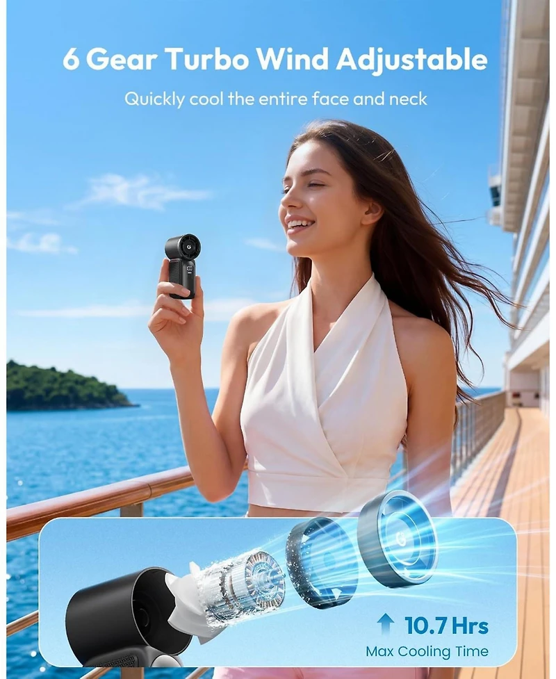 Gaiatop Portable Handheld Mini Fan, 6 Speeds 16900 Rpm High Velocity Personal Fan with Led Display, Usb Rechargeable