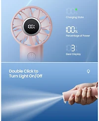 Gaiatop Portable Mini Fan, 3 Speed Handheld Fans with Power Display Flashlight, Usb Rechargeable Battery