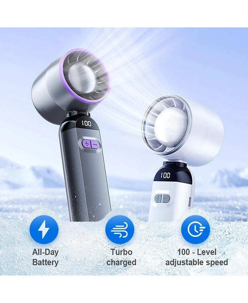 Gaiatop Handheld Turbo Fan, 100-Speed Portable Mini Fan with 12800 Rpm Strong Airflow, Usb-c Rechargeable Personal Fan for Travel, Camping, Beach and