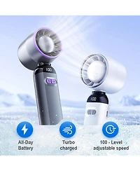 Gaiatop Handheld Turbo Fan, 100-Speed Portable Mini Fan with 12800 Rpm Strong Airflow, Usb-c Rechargeable Personal Fan for Travel, Camping, Beach and