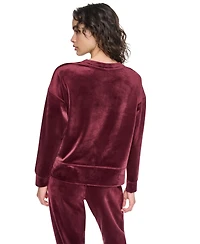 Dkny Sport Women's Velour Relaxed-Fit High-Low Crewneck Pullover Top with Varsity Rhinestone Logo