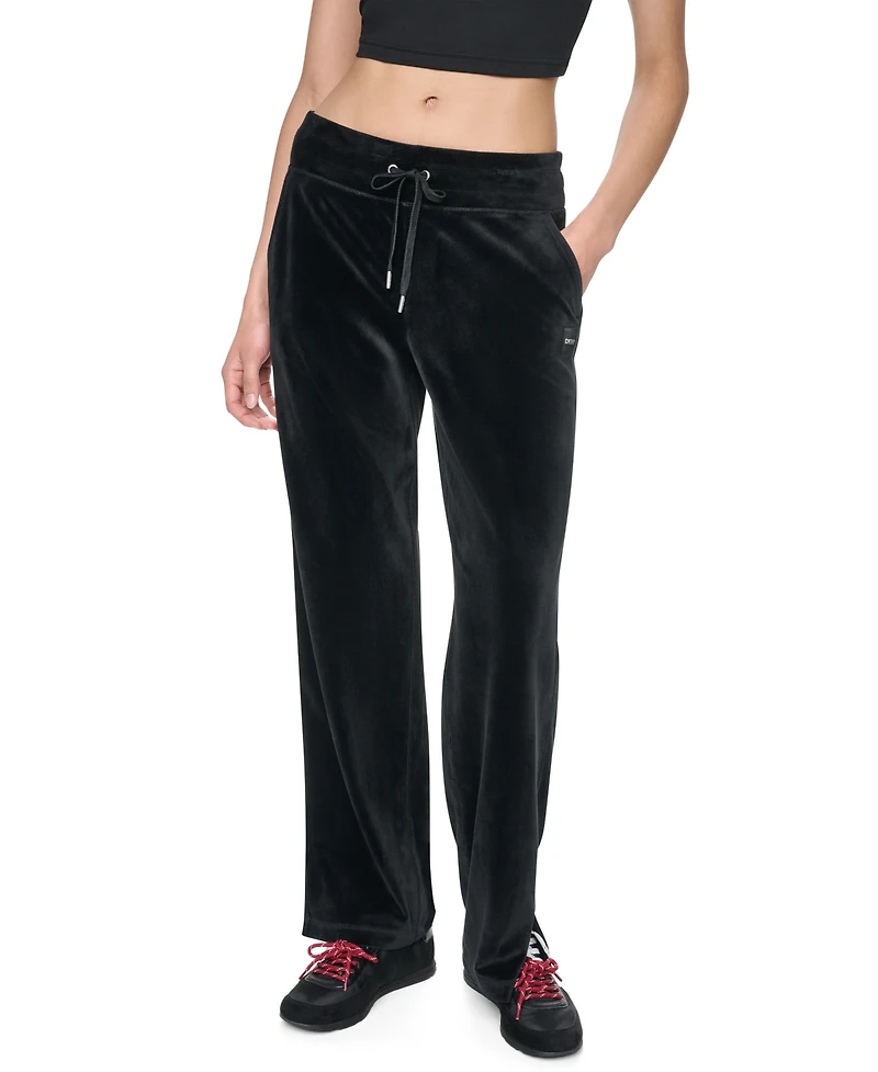 Dkny Sport Women's Mid-Rise Velour Wide-Leg Track Pants