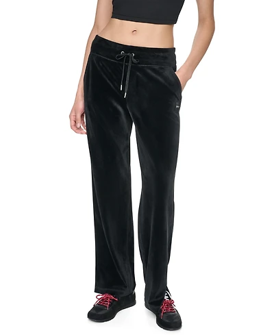 Dkny Sport Women's Mid-Rise Velour Wide-Leg Track Pants
