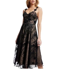 Dress The Population Women's Maren Sweetheart Neck 3D Floral Lace Midi Dress
